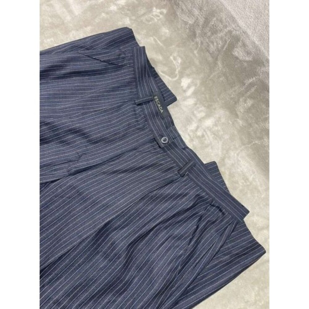 Escada Vintage Dress Pants Women Size 46 XL Pinstripe Gray Trousers New Wool